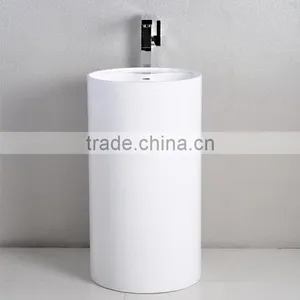 Solid Surface Stone Resin Square Free Standing Pedestal Resin Wash Basin,Artificial Stone Wash Basin thumbnail-2