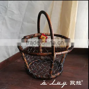 Oval Shape Metal Storage Basket With Long Handle thumbnail-2