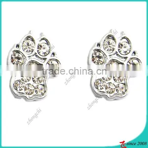 Metal Silver Shiny Crystal Rhinestone Paw Charm thumbnail-1