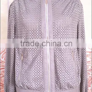 Casual Ladies Pig Suede Jacket Dyed Color and With Beautiful Flower Shaped Hole thumbnail-3