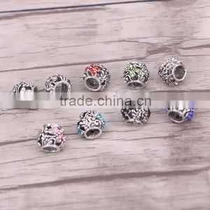 Mixed Antique Silver Rhinestone Rondelle Beads Fit European Charm thumbnail-2
