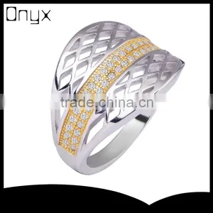 925 Sterling Silver Net Pattern Ring With Gold Plated thumbnail-1