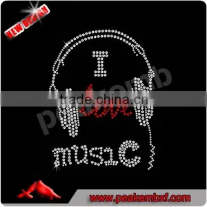 Beautiful Rhinestone Heat Transfers Wholesale I Love Music thumbnail-1