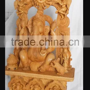 Wooden Handicraft Wood Carving Hindu God Ganesha Rich Art And Craft Jaipur Rajasthan India Artisan Statue Sculpture thumbnail-2