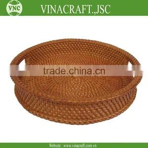 Woven Round Rattan Bamboo Tray thumbnail-1