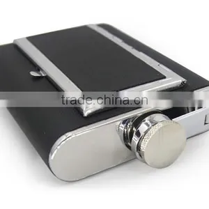6 OZ Stainless Steel Wine Bottles Stick Black Twill Leather Cigarette Case thumbnail-5