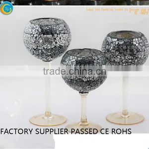 Mosaic Goblet Long Stem Glass Candlestick Holders thumbnail-2