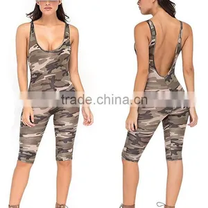 Scoop Neck Camouflage Backless Knee Length Tights Gym Walking Running Sports Suits Sexy Bodycon Jumpsuit Rompers For Women thumbnail-1