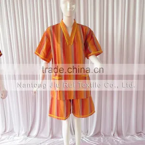 Orange/Red Stripe Sweat Steaming Clothes Elastic Waist Clothes Couples Pajamas Short Sleeve Top+Pants Pajamas for Sauna thumbnail-2