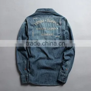 Men Denim Shirts, Long Sleeve Shirt With Embroidery, Men Vintage Denim Shirt,washed Denim Shirts thumbnail-2