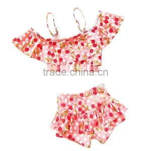 Boutique Summer Baby Girl Cherry Swimsuit 2 Pieces Ruffle Clothing China Suppliers thumbnail-2