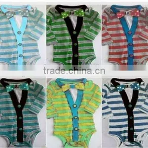 2015 New Bubble Stripe Romper Baby Boys Romper Cotton Baby Romper Baby Cardigan Romper Bow Tie Romper Set Yiwu Yowo Garments Fac thumbnail-1