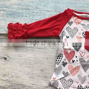 Baby Girls Clothes Raglan Tops V-day Raglan Girls Red Heart Raglans Autumn Top Girls Valentines Day Icing Raglans Tshirt thumbnail-3