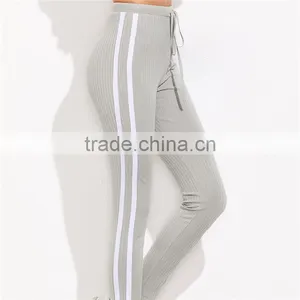 2018 Women Sports Stretchy Drawstring Waist Side Striped Leggings thumbnail-4