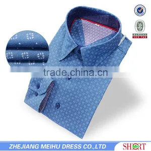Latest Cut Away Collar Contrast Color Dark Blue Dobby Long Sleeve Shirt thumbnail-1