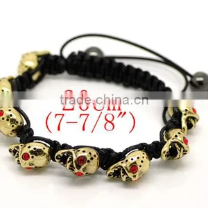 Red Rhinestone Halloween Skull Beads & Hematite Beads & Black Braiding Adjustable Bracelet thumbnail-1
