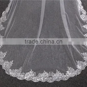 2017 Wholesale New Grance Long Lace Bridal Wedding Veil Fashionable Long Tulle HL23 thumbnail-2