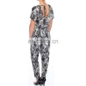 Summer Chiffon Palm Leave Printed Fashion Formal Women Jumpsuit thumbnail-2