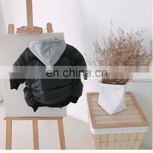 3423/ Best Selling Patchwork Windproof Jacket Long Coat for Kids Hooded High Quality Black Girl Jacket thumbnail-3