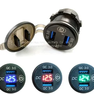 Dual USB Quick Charge 3.0 USB Outlet 12V/24V Flush Mount Usb Car Charger With Touch Switch thumbnail-1