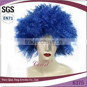 Football Fans Crazy Design Dark Blue Afro Synthetic Carnival Cosplay Wigs thumbnail-1