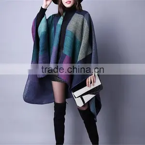 Ladies Oversize New Style Women Fashion Checked Colorful Cape Shawl thumbnail-6