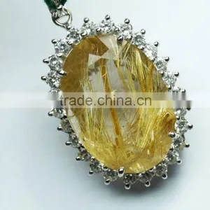 Golden Rutile Quartz 925 Sterling Silver Pendants thumbnail-1