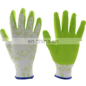 13G Nylon Liner With Digital Printing Hivis Green Latex Coated Gardening Gloves thumbnail-1