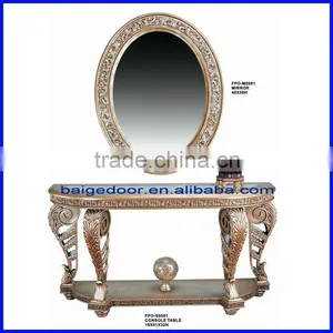 Antique Wood Carved Mosaic Console Table and Mirror S-0091 thumbnail-1