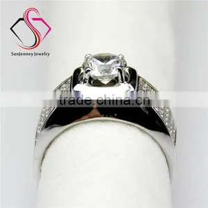 Round Brilliant Cut Moissanite 1CT 6.5mm Center 14k 18k White Gold 4 Row Accents Wide Wedding Band Men's Diamond Band thumbnail-4
