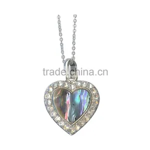 Fashion Purfle Crystal Natural Abalone Shell Heart Pendant Special Jewelry Mosaic Heart of Abalone Shell Handmade Necklace thumbnail-1