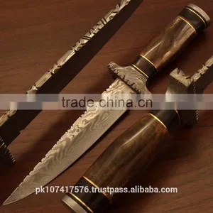 Custom Handmade Damascus Blade Ebony Wood & Buffalo Horn Brass Ring Handle thumbnail-1