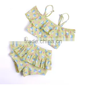 Summer New Arrival Girls Sky Blue Tankini Swimwear With Adjustable Shoulder Strap Children's Wholesale Elfin Image Beachwear thumbnail-3