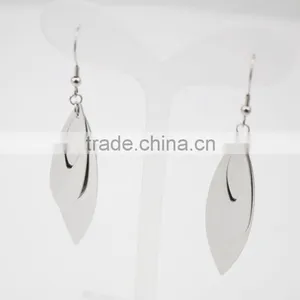 316L Stainless Steel Leaf Shaped Women Silver Double Layer Earring thumbnail-5