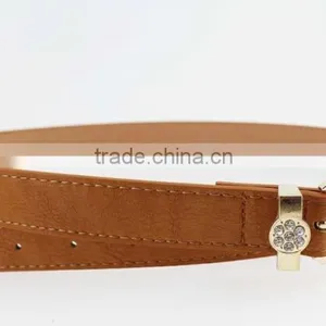 Women's Plain Brown PU Leather Belt With Rhinestone Buckle thumbnail-2