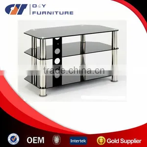 Glass TV Stand With Stainless Steel Tube and Tempered Glass thumbnail-2
