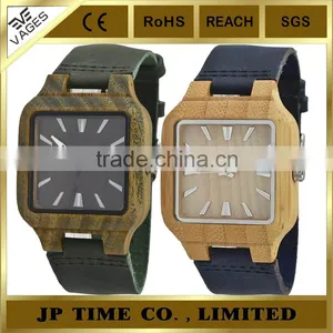 Square Case Analog Quartz Wooden Watch Leather Japan Movement Laser Logo thumbnail-2