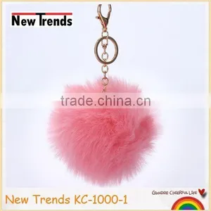 Solid Colors 12 cm Rabbit Fur Ball Key Chain thumbnail-3