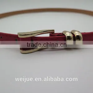 Gold Plated Alloy Buckle Leather Girl's Red Skinny Belt thumbnail-3