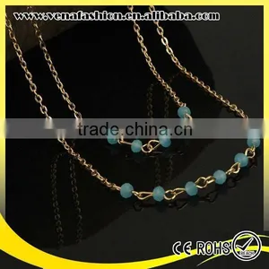 Blue Crystal Beads Simple Sexy Gold Plated Necklace thumbnail-3