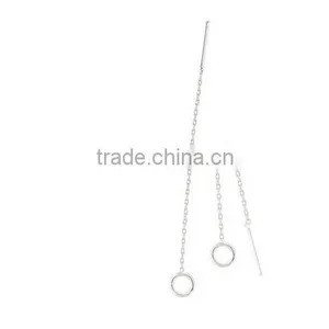 925 Sterling Silver Circle Charm Long Dangle Thread Line Threader Earrings thumbnail-4