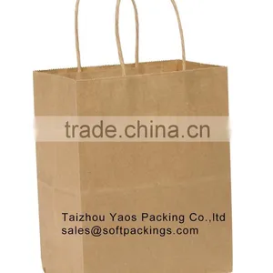 Natural Promotion Kraft Paper Flat Bottom Bag, Take Away Food Kraft Paper Bag With Handle, Wholesale Resuable Paper Carrier Bag thumbnail-1