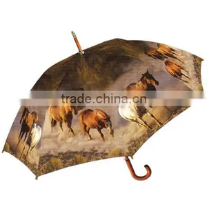 23 Inch Automatic Craft Horse Wooden Shaft Umbrella thumbnail-2