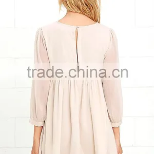 2016 Latest Dress Design 3/4 Sleeves Chiffon Dress With Floral Embroidery Summer Dress thumbnail-5