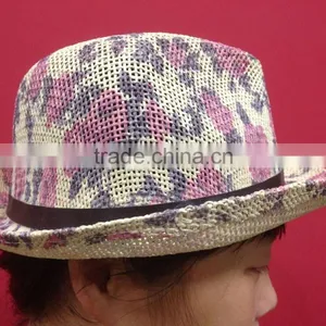 Print Woven Straw Hat With Leather Band thumbnail-3