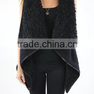 Ladies Fur Leather Trim Monogram Fur Vest thumbnail-1