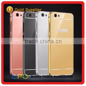 [UPO] Luxury Edge Gold Plated Metal Aluminum+Acrylic Mirror Back Case Cover For Vivo X7 Protective Hybrid Case thumbnail-1