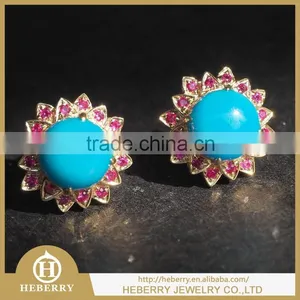 American Blue Turquoise Semi Precious Gemstone Silver Earring Stud Style Best Wedding Gift thumbnail-6