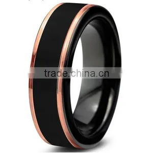 8MM Rose Gold Plated Tungsten Carbide Ring, Black Brushed Comfort Fit Tungsten Carbide Ring thumbnail-2