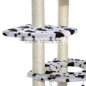 Pawhut 51" Multi-Level Cat Tree Tower - Black/White thumbnail-6